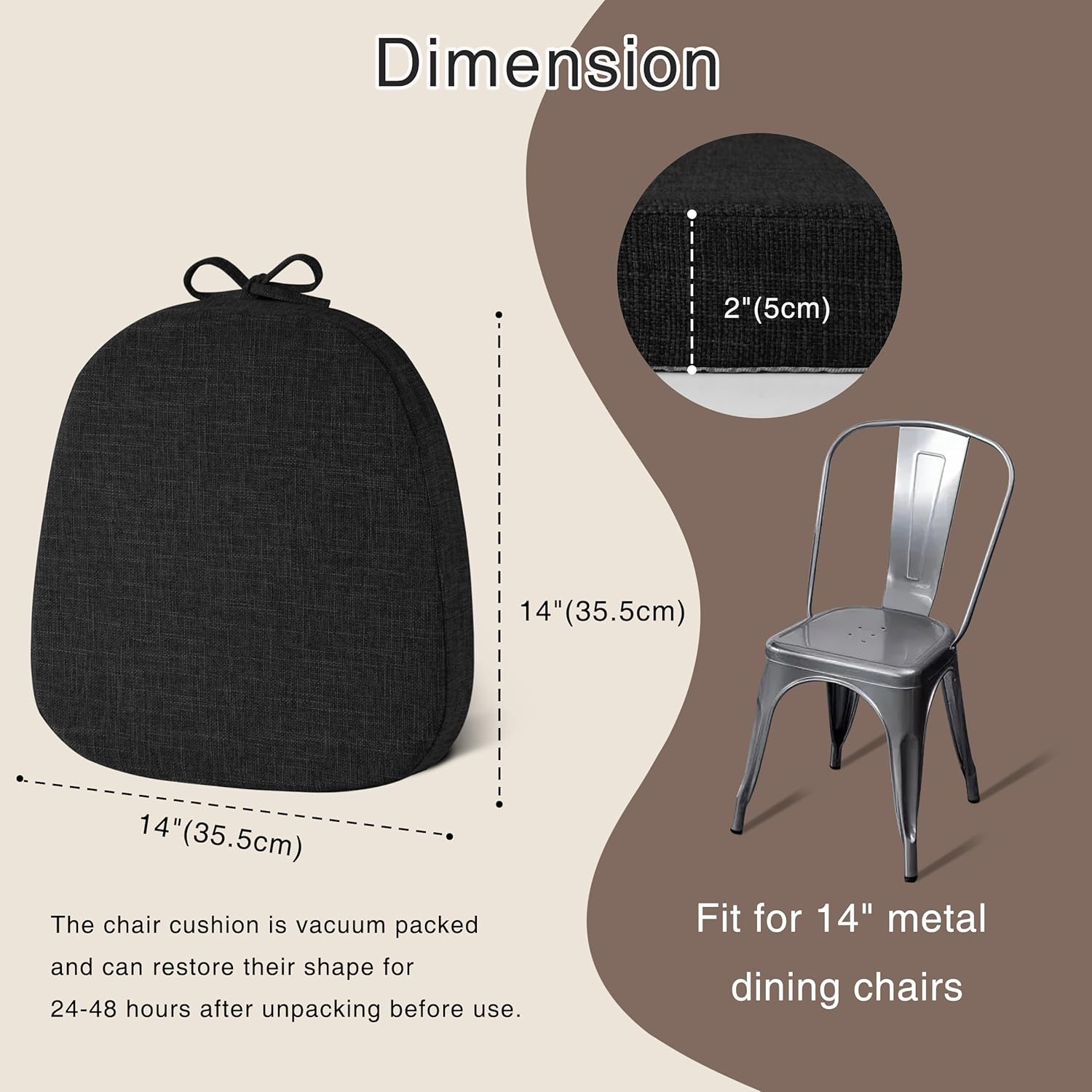 Set of 4 Color Black Chair Cushions for Dining Chairs Set of 4 Non Slip Thick Textured
